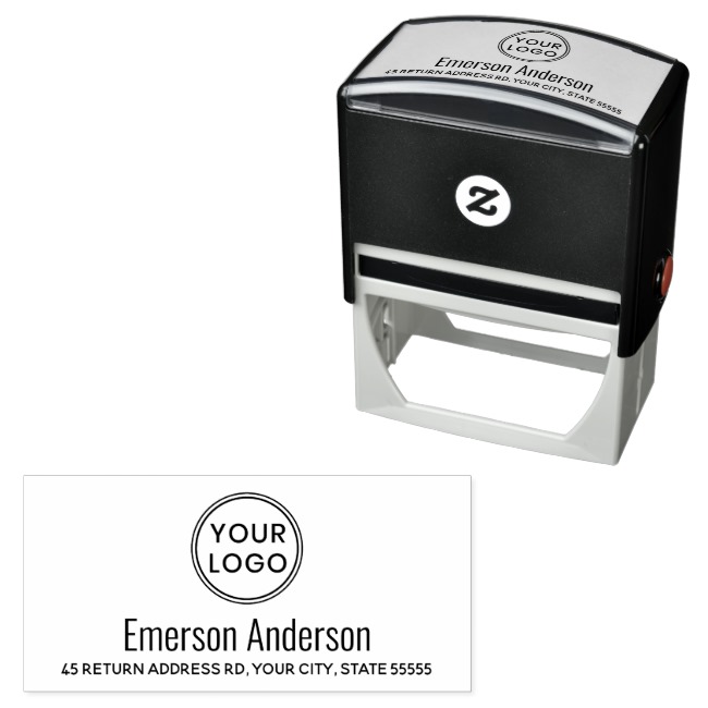 Custom logo and return address rubber stamp