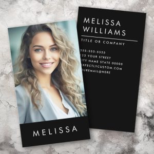 Modern black minimalist custom photo vertical business card