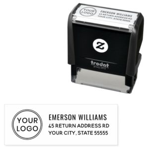Your custom logo and return address self-inking stamp