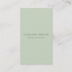 Light sage green modern vertical professional business card