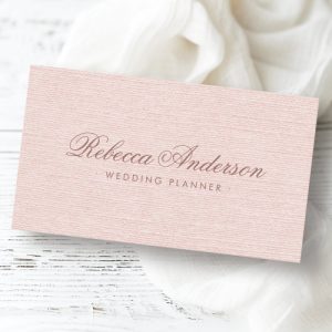 Blush pink linen chic trendy pretty script business card