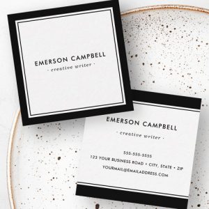 Elegant black border minimal modern professional square business card