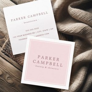 Elegant pink white beauty skincare minimalist square business card