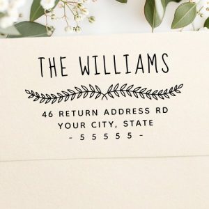 Laurel leaf whimsical name return address self-inking stamp