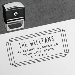 Self-inking return address stamp with vintage whimsical border