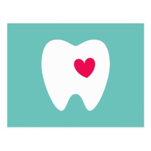Dentist appointment reminder tooth with heart teal postcard
