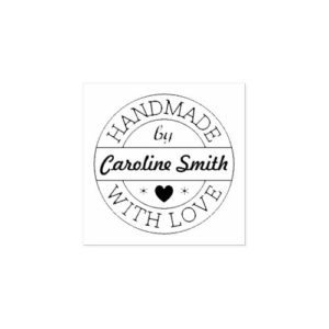 Handmade with love by custom name rubber stamp