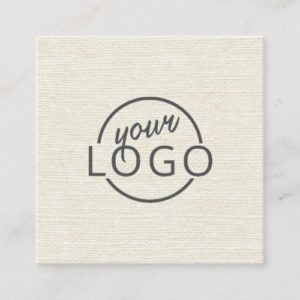 Modern minimal cream ivory linen custom logo square business card