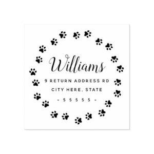 Paw print border cute return address rubber stamp