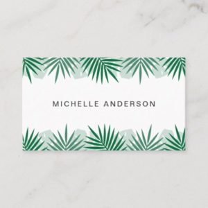 Tropical leaf border business cards