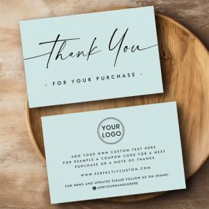 Aqua blue logo handwritten script thank you insert card