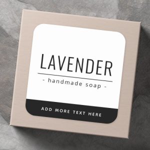 Modern, minimal product label with black or custom color bottom border