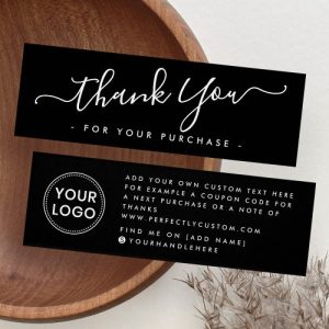 Black script business logo thank you insert card