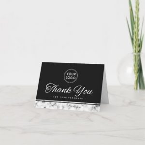 Elegant marble border custom logo thank you card