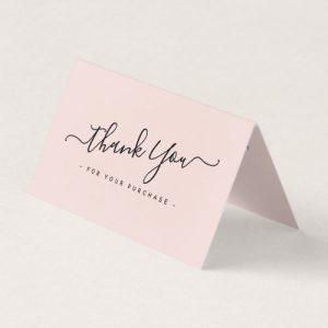 Elegant script blush pink logo mini thank you card