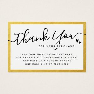Faux gold border logo thank you insert card