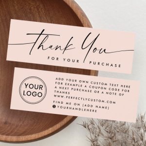 Handwritten script logo pink thank you insert card
