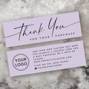 Handwritten script custom logo purple mini thank you insert cards
