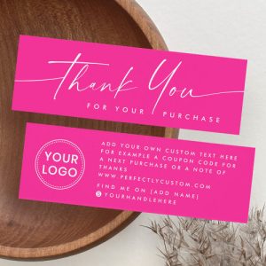 Hot pink handwritten script logo thank you insert card