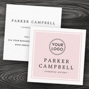 Light pink white border your logo minimalist square business card