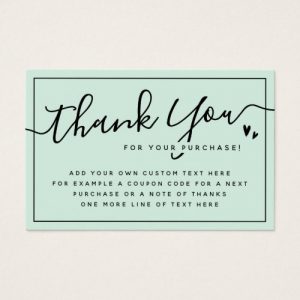 Mint green thin border logo thank you insert card