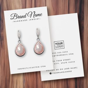 Custom color earring display card with modern, elegant script and your logo
