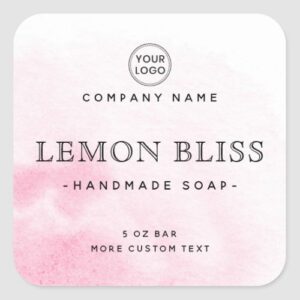 Pink watercolor chic square product labels