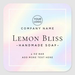 Square holographic look white border product label