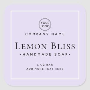 Square light purple white border product label