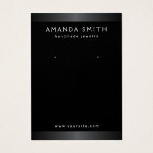 Black, elegant earring display card with gray satin gradient borders