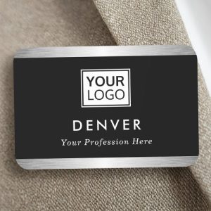Add logo first name title faux silver gray borders name tag