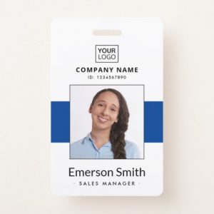 Add logo photo blue white employee name title id badge