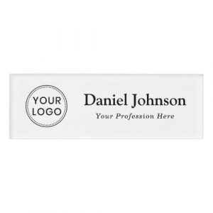 Custom logo and name template white professional name tag