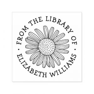 Daisy flower from the library of book custom name self-inking stamp