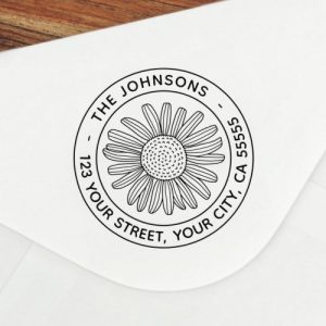 Daisy flower modern floral return address self-inking stamp