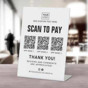 Scan to pay logo 3 QR codes white or custom color pedestal sign