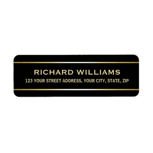Classy, black return address labels with thin, golden gradient borders