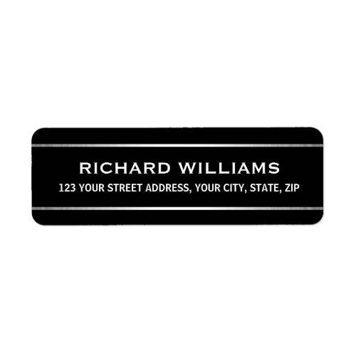 Elegant black return address labels with thin, silver gradient borders