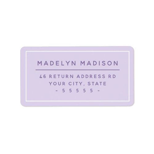 Modern, minimal return address labels. Light purple design with white border