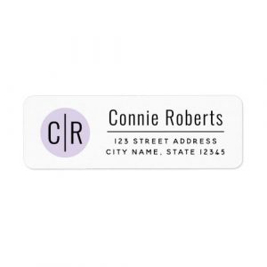 Return address labels with your monogram initials on light purple circle