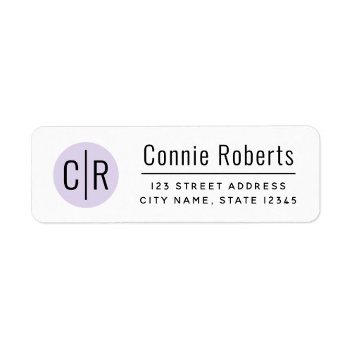 Return address labels with your monogram initials on light purple circle
