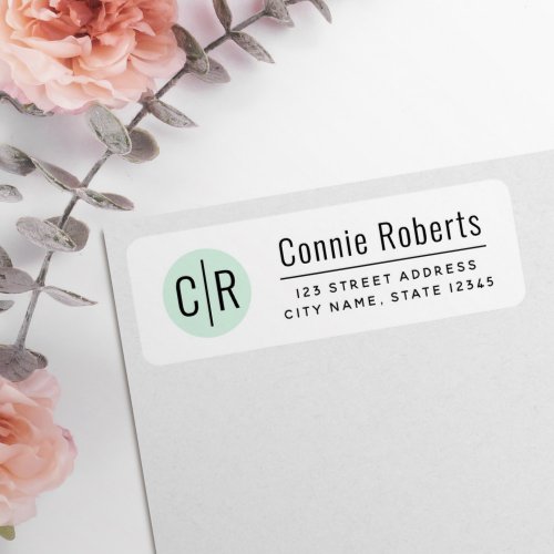 Modern, white return address labels with your monogram initials on a mint green circle