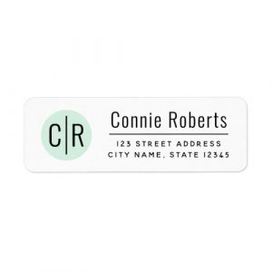 Modern, white return address labels with your monogram initials on a mint green circle