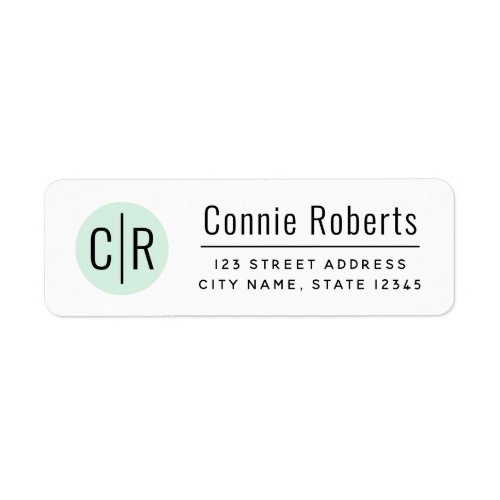 Modern, white return address labels with your monogram initials on a mint green circle
