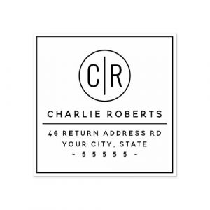 Monogram initials modern minimal return address rubber stamp