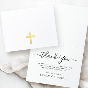 Elegant, minimal, sympathy/loss thank you notecard with real foil silver cross