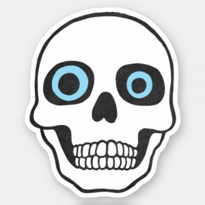 White skull with googly, blue eyes vinyl decal