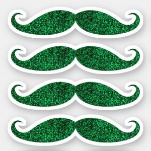 Green glitter mustache St Patrick's day stickers