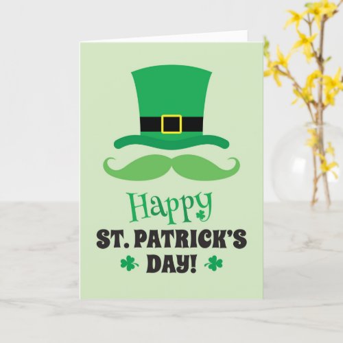 Happy St. Patrick's Day with leprechaun hat and green mustache