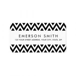 Black white chevron zigzag pattern return address label